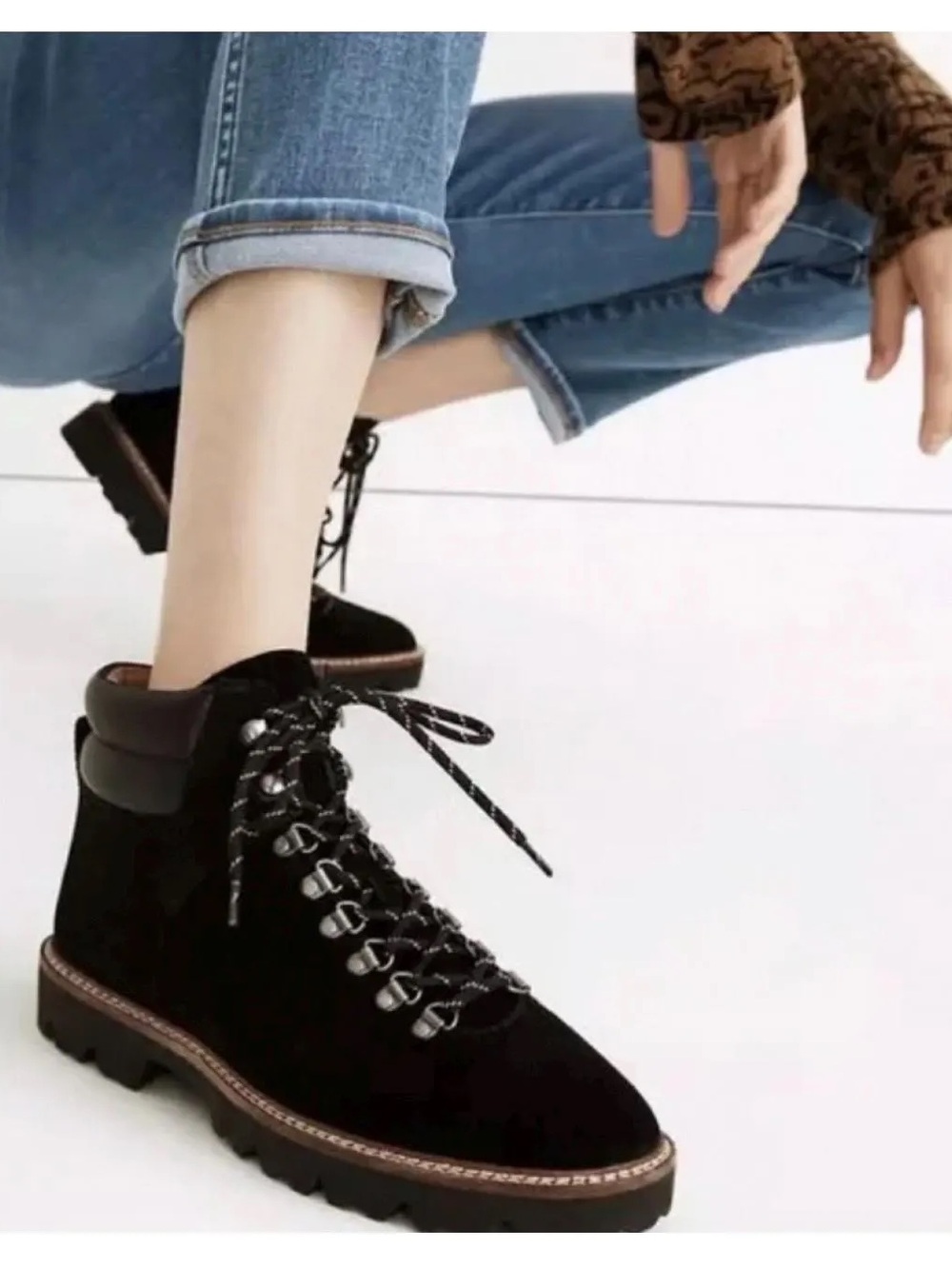 Madewell Black Suede Lug Sole Hiking Boots Women’s Size 6.5 Leather Gorpcore